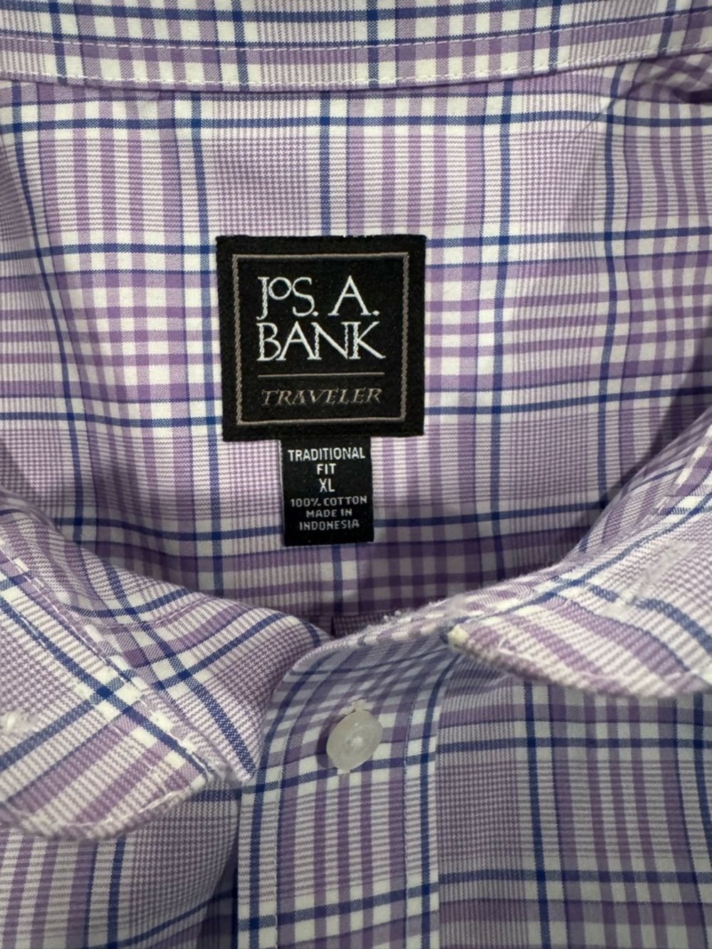 Jos. A. Bank Lavender and White Plaid Traveler Shirt